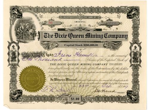 Shares are  each; dated October 23, 1917; Multiple mining vignettes