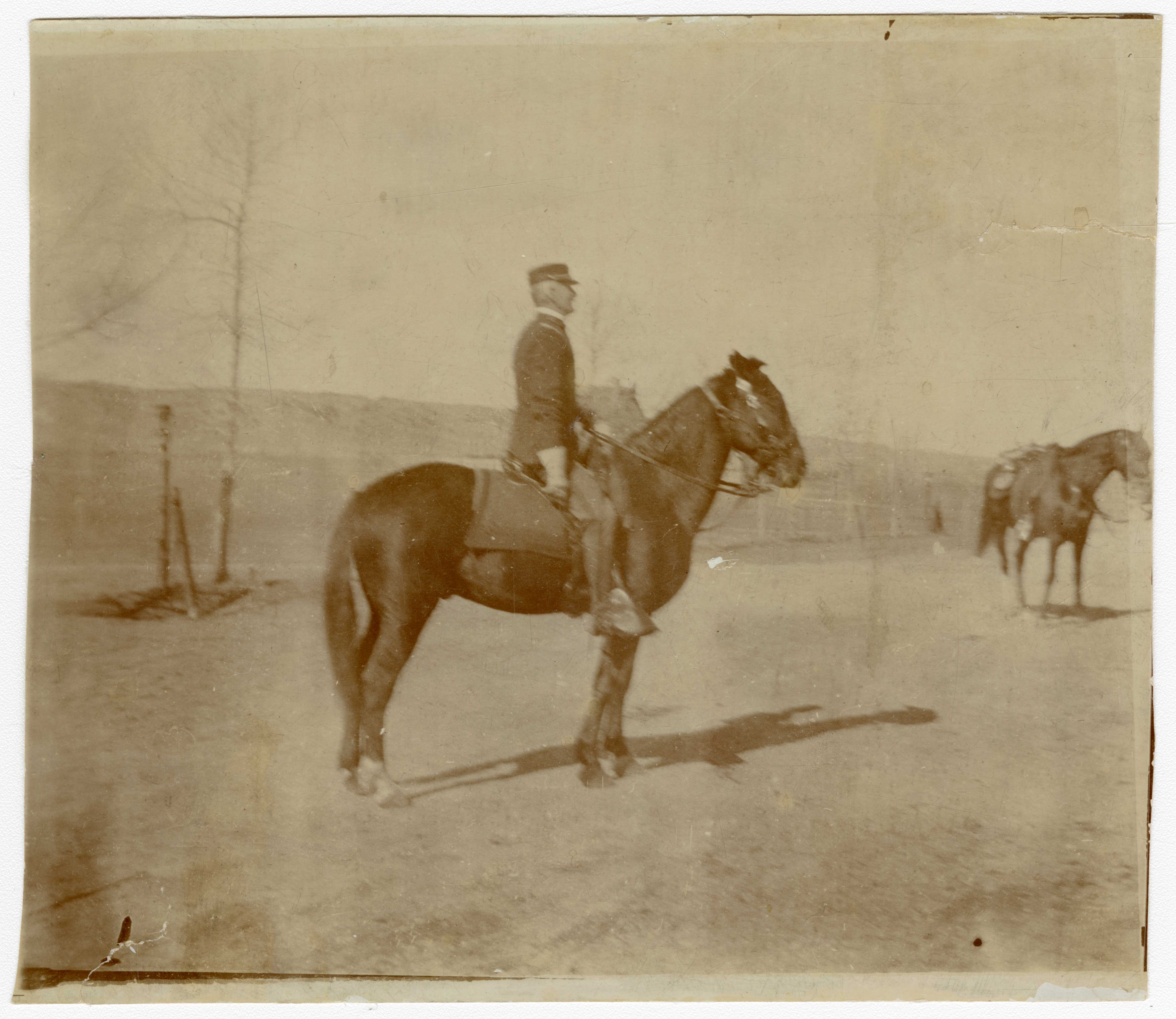 [Lt. Colonel John M. Hamilton on his horse at Fort Robinson, Nebraska]
