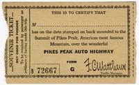 Pikes Peak Summit souvenir ticket