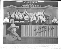 Johnnie Lee Wills and band [band is posing on stage at Cains, all band members names are listed]]