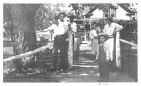 [Group of people at the old "Brewster" Ranch Quarter Circle U Ranch Birney Mont]