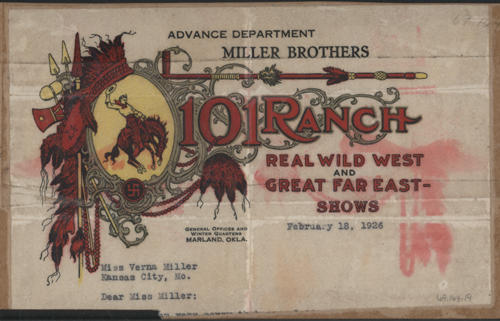 mounted on cardbard and on the back of 3 postcards, letterhead is from a letter to Miss Verna Miller