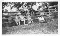 Flo Scully & Paul Jr. Redington seated on ground; 1= E.W. Redington 2=Lucia Page 3=MaryAnn Redington