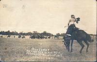 Miss Carter before horse fell, Miles City Round-up 1915
