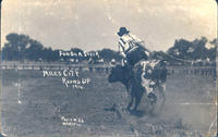 Fun on a steer, Miles City round-up 1914