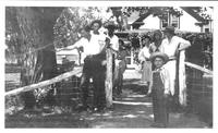 [Group of people at the old "Brewster" Ranch Quarter Circle U Ranch Birney Mont]