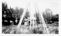 Poles up for Assembling a teepee Aug 1928 Quarter Circle U Ranch