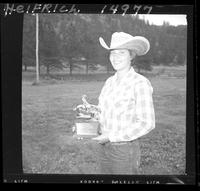 Betty Jane Nelson with Barrel Race Trophy