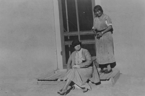 On Back: At home of Julian &amp; Maria Martinez, San Ildefonso, N.M. Famous pottery artist - Maria's (?) Julian were at Century of Progress Chicago when we were in New Mexico. June 1935.