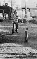 Unidentified young boy practice roping