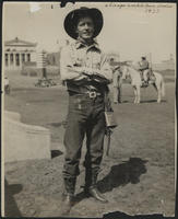 Hughie Long cowboy champion steer rider from Canada, Chicago Worlds Fair 1933